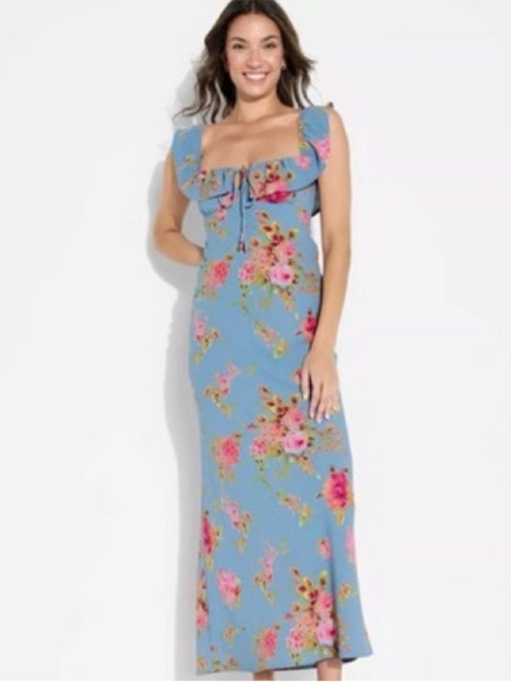Wild Fable Off The Shoulder Blue Floral Flounce Ruffle-Trim Maxi Dress XS NWT